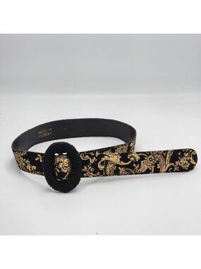 Vintage Black & Gold Floral Belt With Rope Buckle Size Small/Medium Made In USA